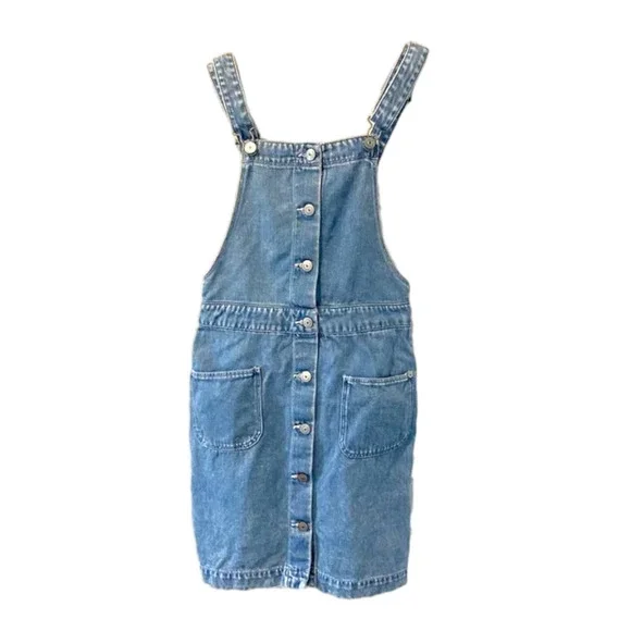 denim pinafore dress h&m H&M Blue Y2K Stretch Denim Square Neck Sleeveless Button Mini Denim Je   Brie